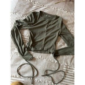 Dark Green Ribbed Abercrombie Long Sleeve Tie Front Top